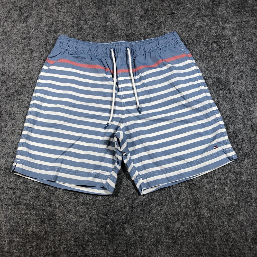 Tommy Hilfiger Swim Shorts Mens Large Blue Striped Drawstring Lined Trunks